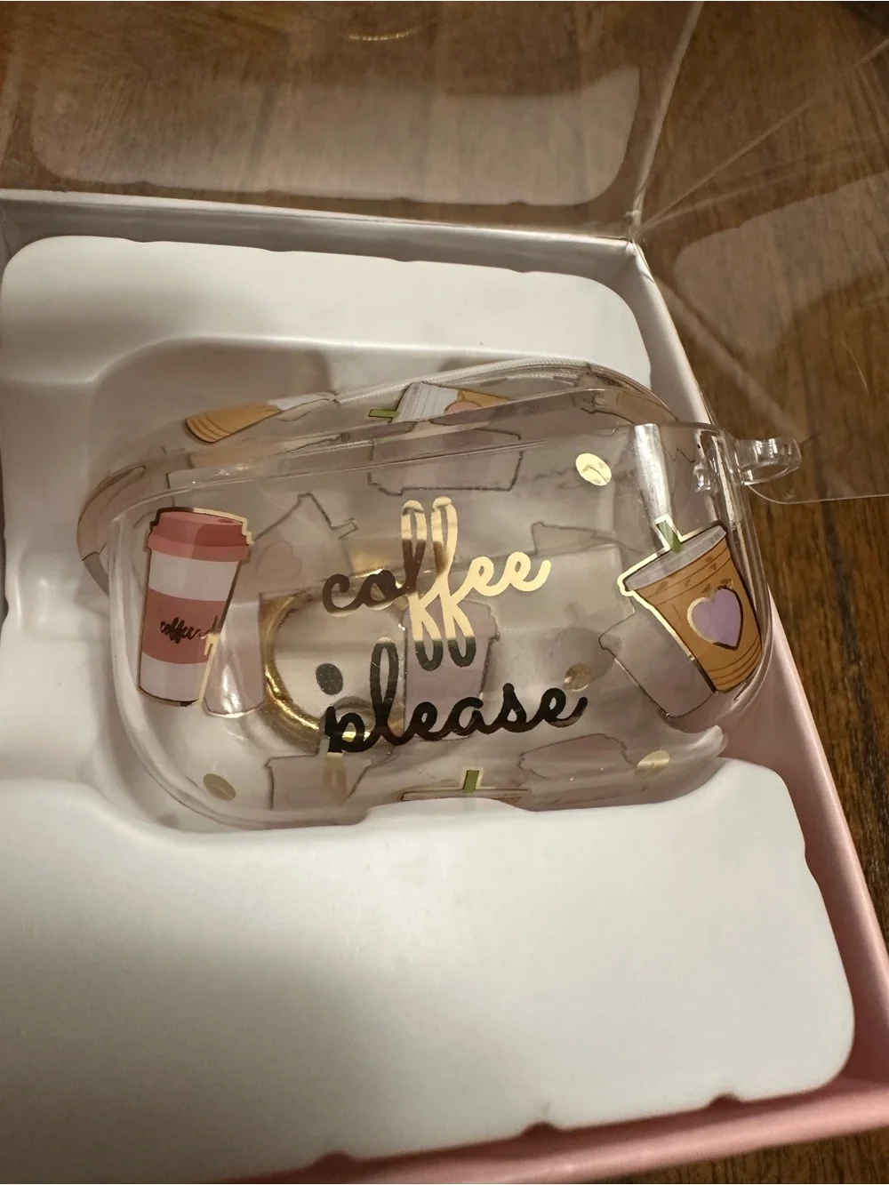 Velvet Caviar Clear AirPods Pro Case with “Coffee Please” Print
